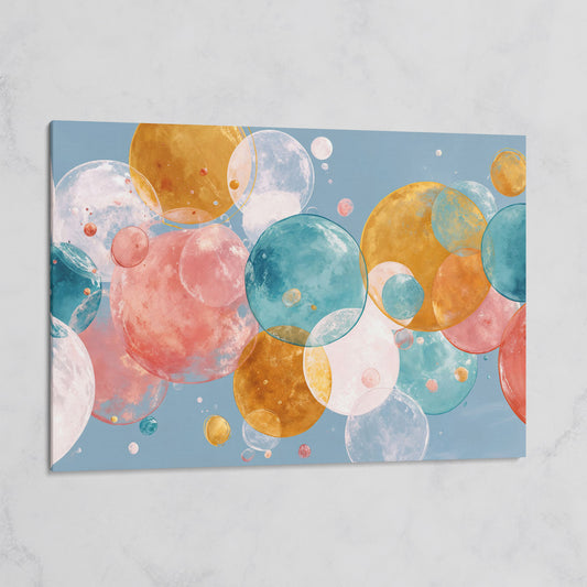 Floating Spheres Abstract Canvas Art, Soft Pastel Bubbles on gallery wrap