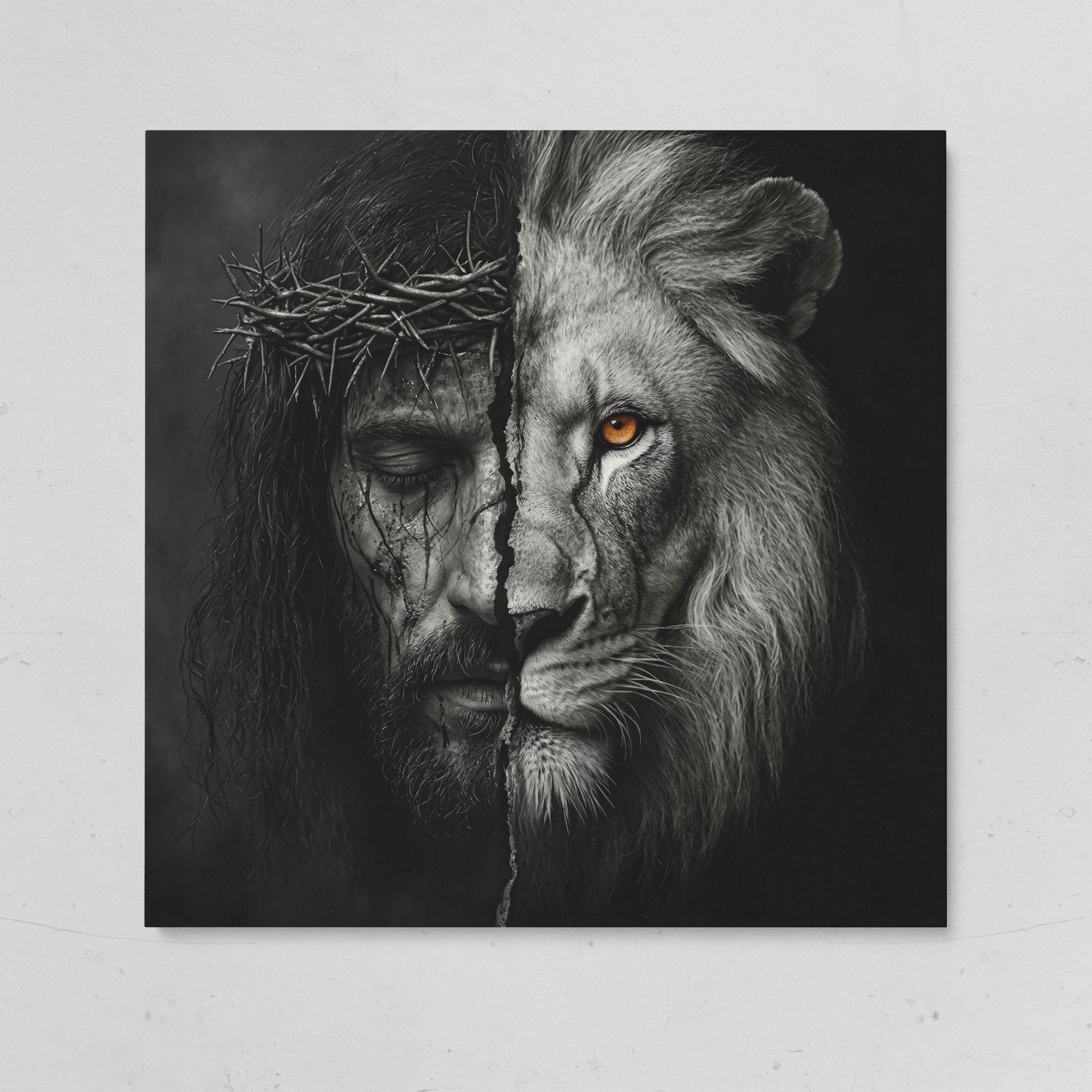 Jesus and the Lion of Judah Canvas Art, Square Wall Art on gallery wrap