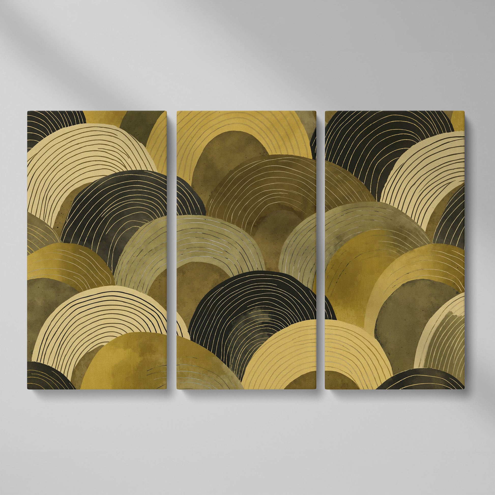 Abstract Arches Canvas Art: Rolling Hills and Wave Forms as 3-panel split version