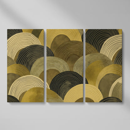 Abstract Arches Canvas Art: Rolling Hills and Wave Forms as 3-panel split version