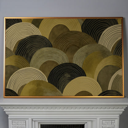 Abstract Arches Canvas Art: Rolling Hills and Wave Forms in antique gold floating frame