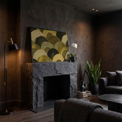 Abstract Arches Canvas Art: Rolling Hills and Wave Forms in black floating frame
