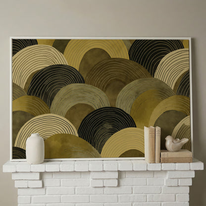Abstract Arches Canvas Art: Rolling Hills and Wave Forms in white floating frame