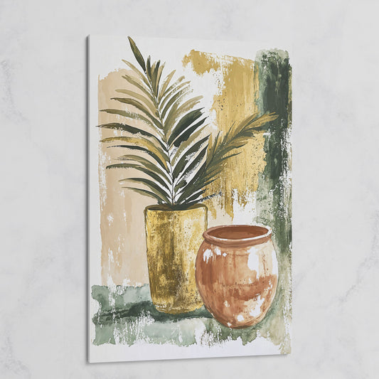 Potted Plant and Ceramic Pot Still Life Canvas Wall Art on gallery wrap