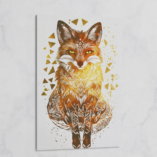 Fox Portrait Canvas Art with Geometric Pattern Detail on gallery wrap
