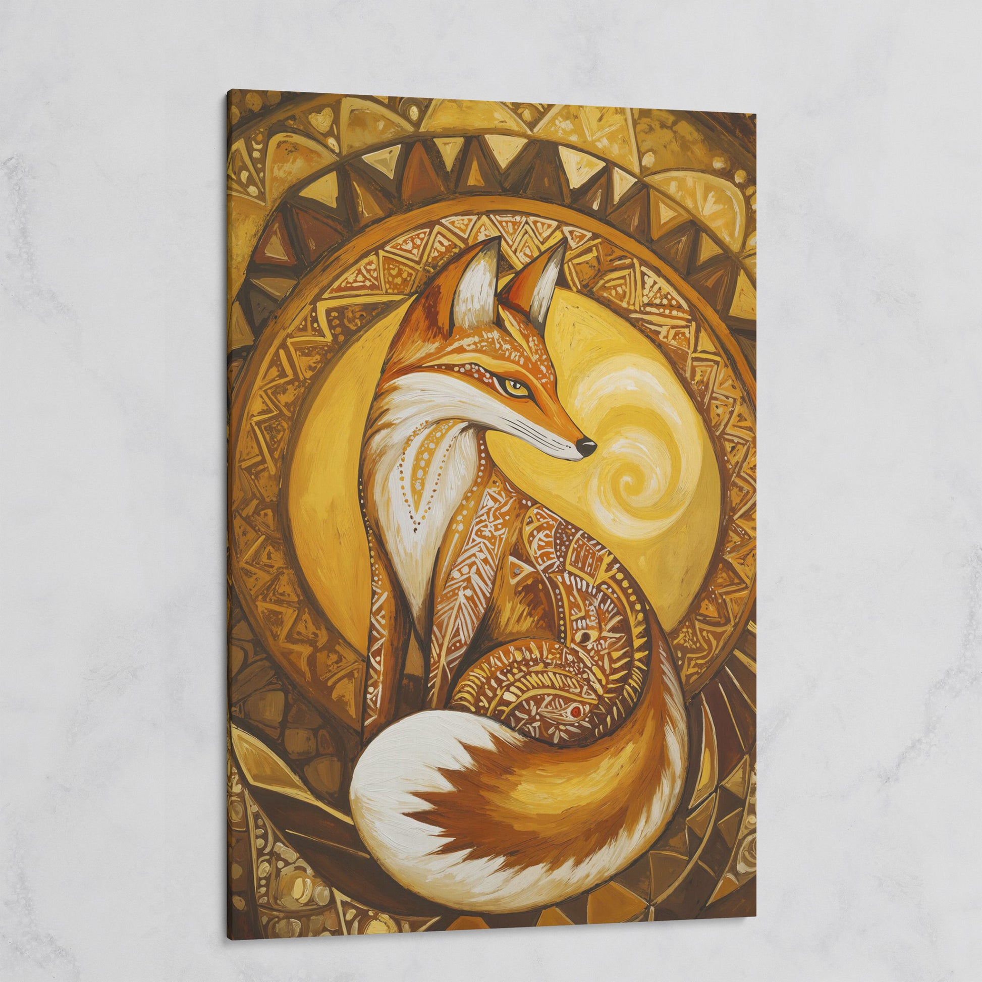 Fox Portrait with Ornamental Background Canvas Art on gallery wrap
