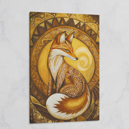 Fox Portrait with Ornamental Background Canvas Art on gallery wrap