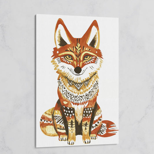 Fox Portrait with Decorative Patterns, Canvas Wall Art on gallery wrap
