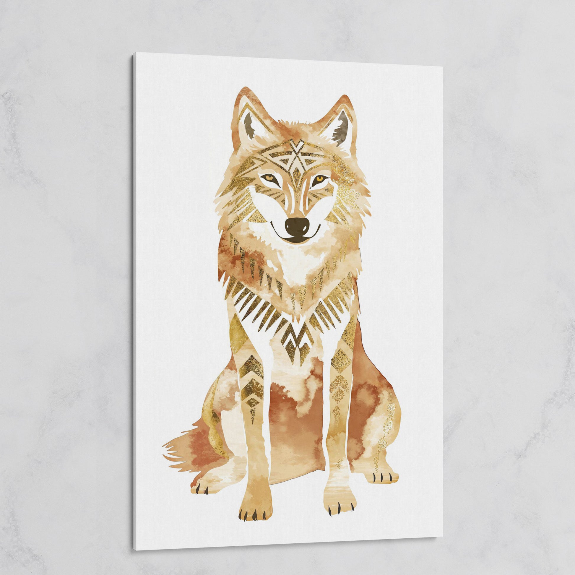 Geometric Tribal Wolf Portrait Canvas Wall Art on gallery wrap