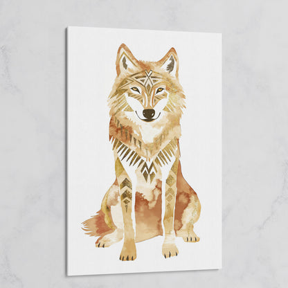 Geometric Tribal Wolf Portrait Canvas Wall Art on gallery wrap