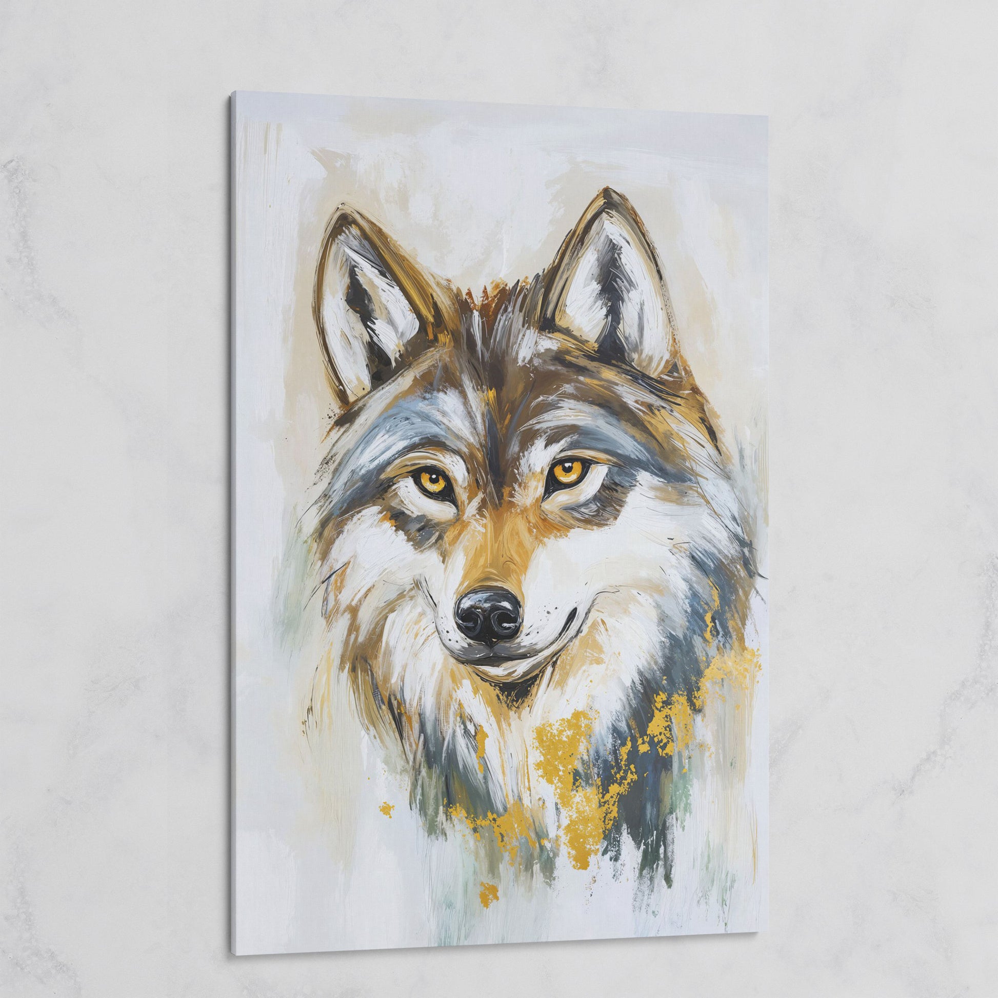 Wolf Portrait Canvas Art, Head and Chest Close-Up on gallery wrap