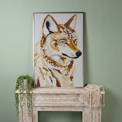 Wolf Portrait Canvas Wall Art, Wildlife Close-Up Print in silver floating frame