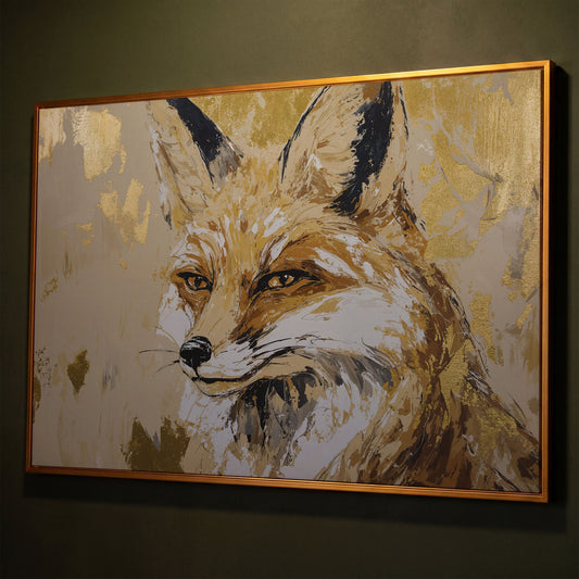 Fox Portrait Canvas Wall Art shown in antique gold floating frame