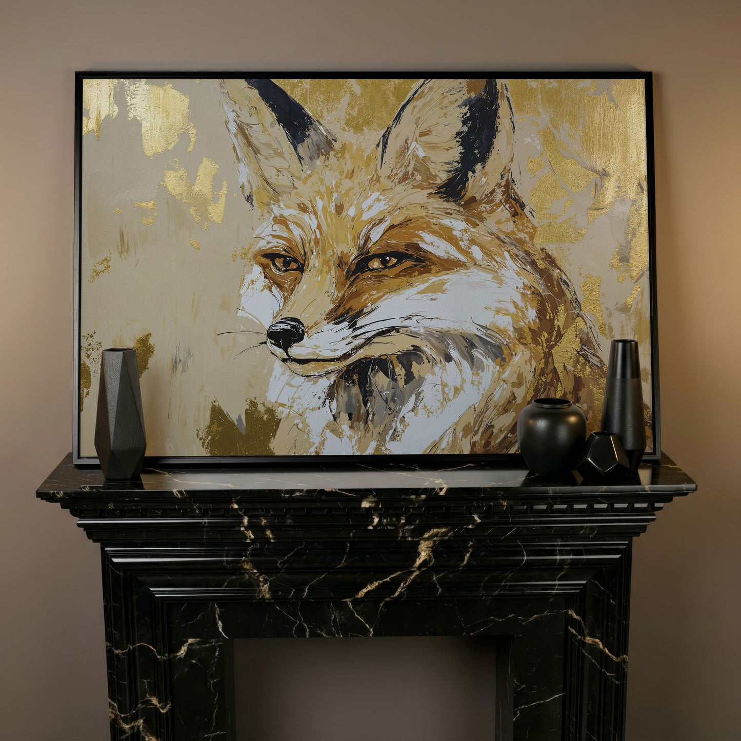 Fox Portrait Canvas Wall Art in black floating frame