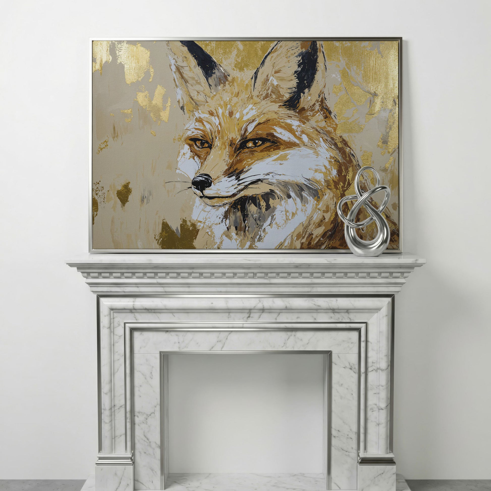 Fox Portrait Canvas Wall Art in silver floating frame