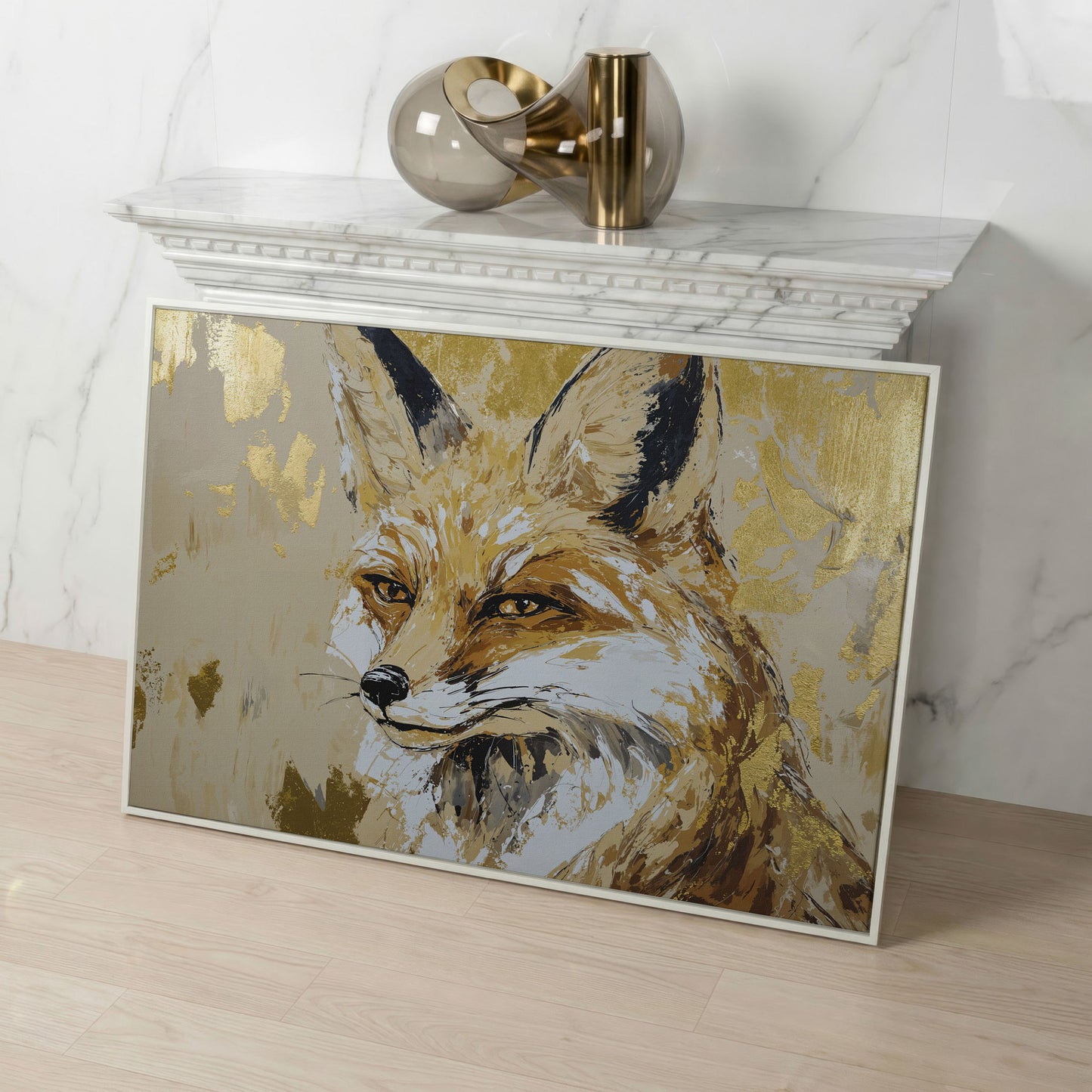 Fox Portrait Canvas Wall Art in white floating frame
