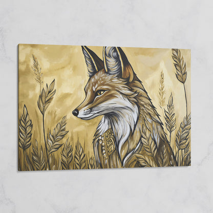 Fox in a Wheat Field, Ornate Collar, Stylized Nature Canvas Art on gallery wrap