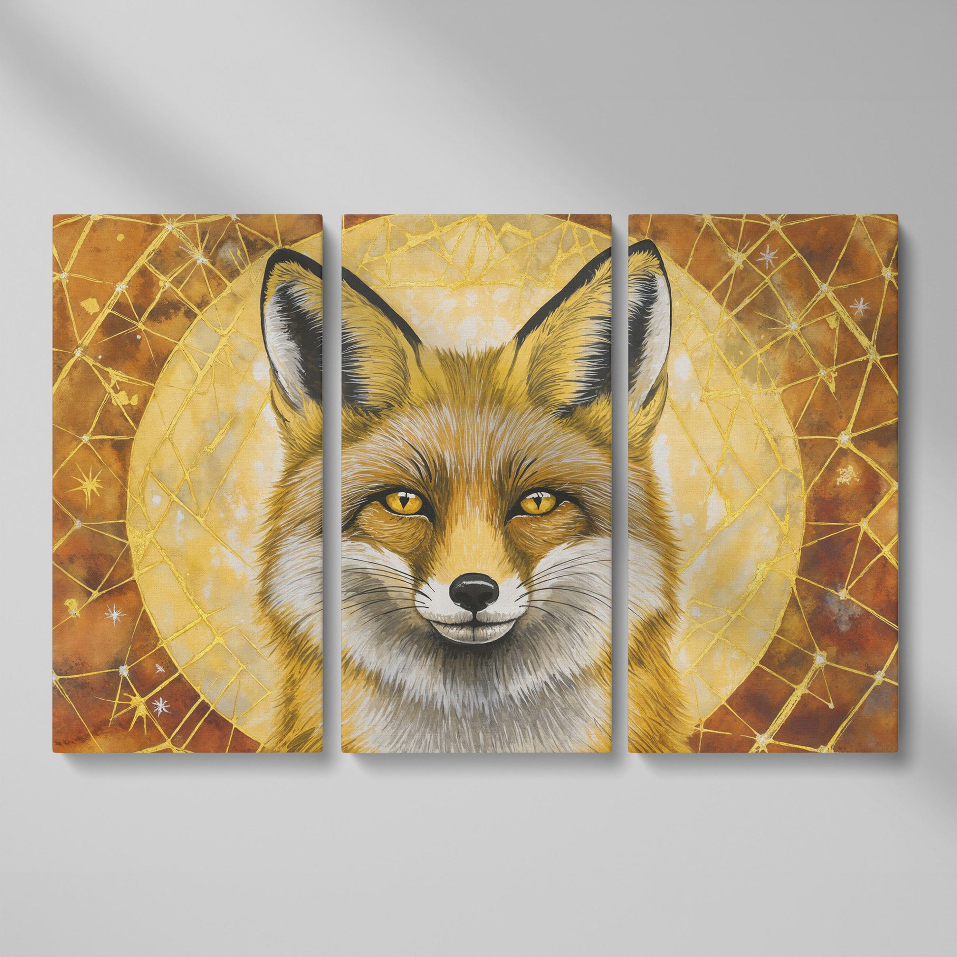 Fox Portrait Canvas Wall Art, Wildlife Close-Up Print as 3-panel split version