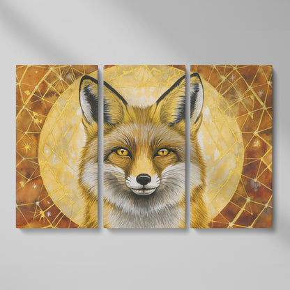 Fox Portrait Canvas Wall Art, Wildlife Close-Up Print as 3-panel split version