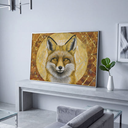 Fox Portrait Canvas Wall Art, Wildlife Close-Up Print in silver floating frame