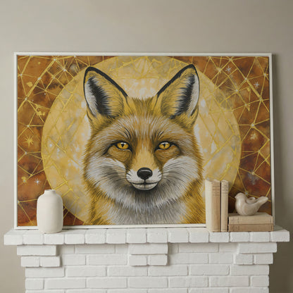 Fox Portrait Canvas Wall Art, Wildlife Close-Up Print in white floating frame
