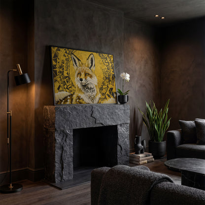 Fox Portrait with Geometric Halo Canvas Wall Art in black floating frame