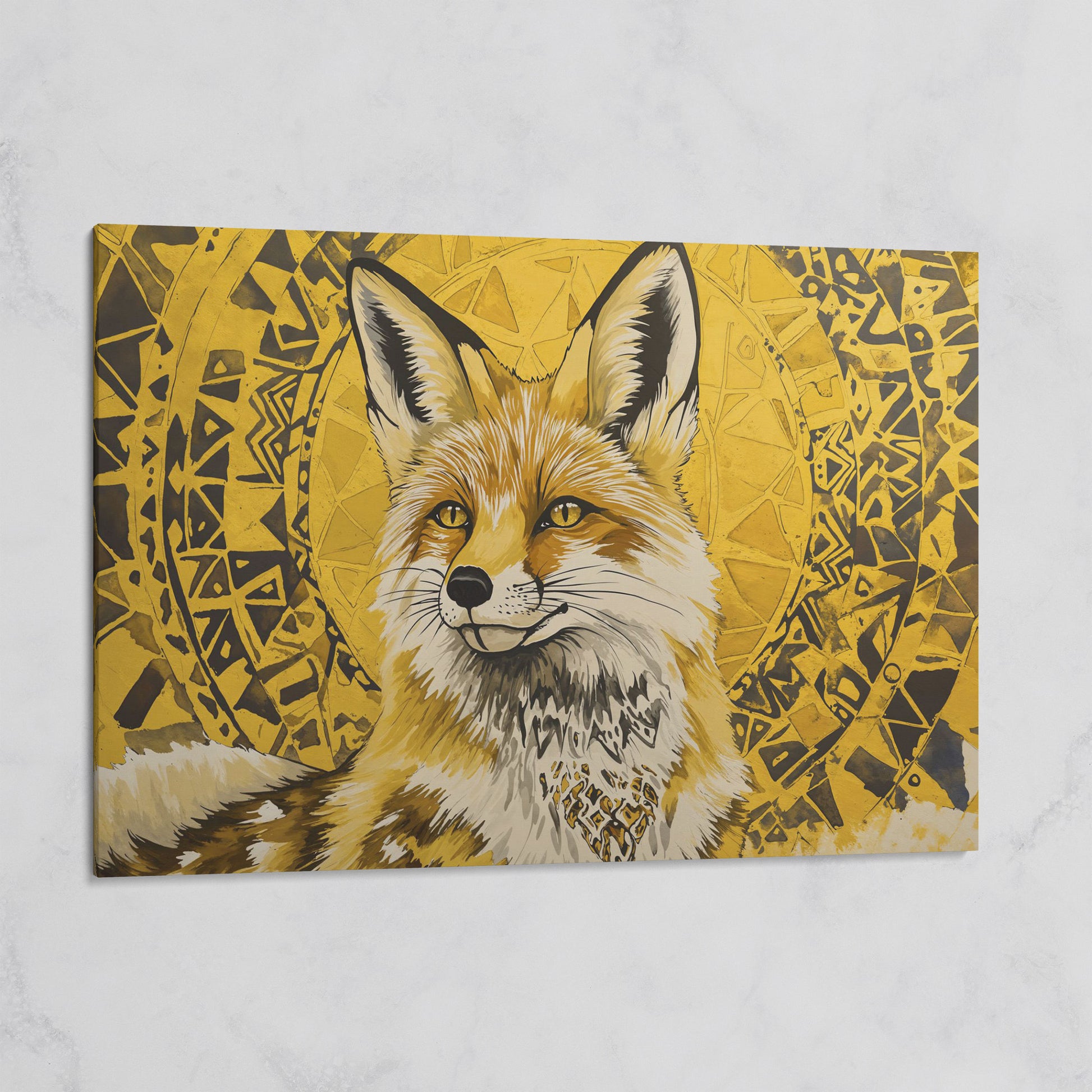Fox Portrait with Geometric Halo Canvas Wall Art on gallery wrap
