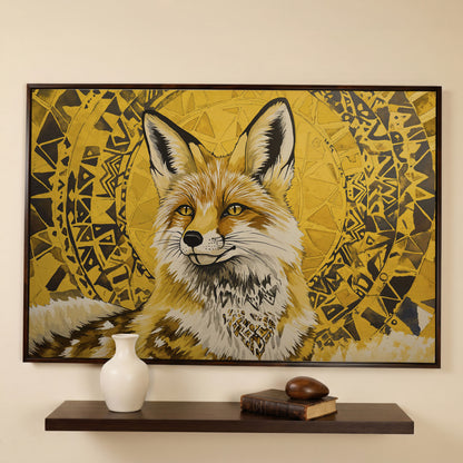 Fox Portrait with Geometric Halo Canvas Wall Art in dark walnut floating frame