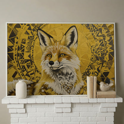 Fox Portrait with Geometric Halo Canvas Wall Art in white floating frame