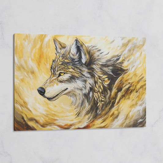 Wolf Portrait in Profile, Ornamental Brushstroke Canvas Art on gallery wrap