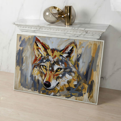 Close-Up Wolf Portrait Canvas Wall Art in white floating frame