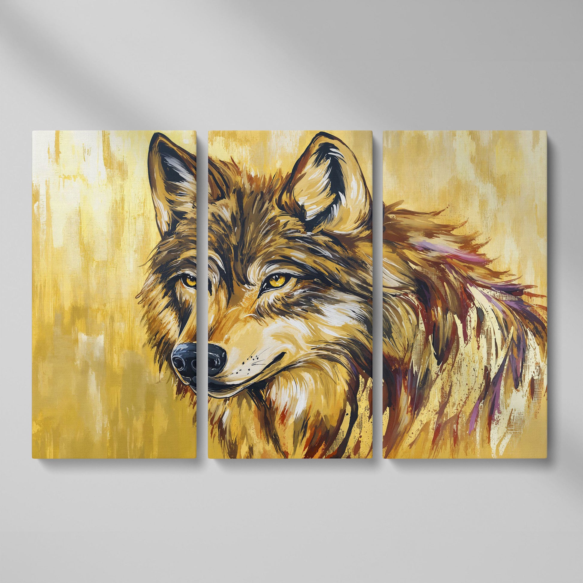 Wolf Portrait Canvas Wall Art as 3-panel split version