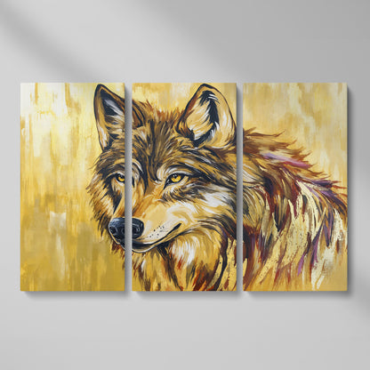 Wolf Portrait Canvas Wall Art as 3-panel split version