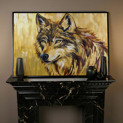 Wolf Portrait Canvas Wall Art in black floating frame