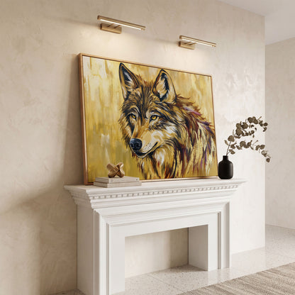 Wolf Portrait Canvas Wall Art in white oak floating frame