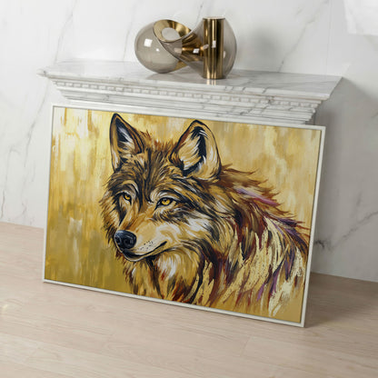 Wolf Portrait Canvas Wall Art in white floating frame