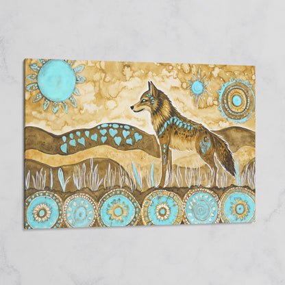 Geometric Wolf Canvas Wall Art with Celestial Details on gallery wrap
