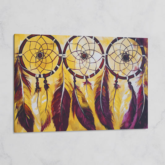 Three Dreamcatchers with Feathers Canvas Wall Art on gallery wrap