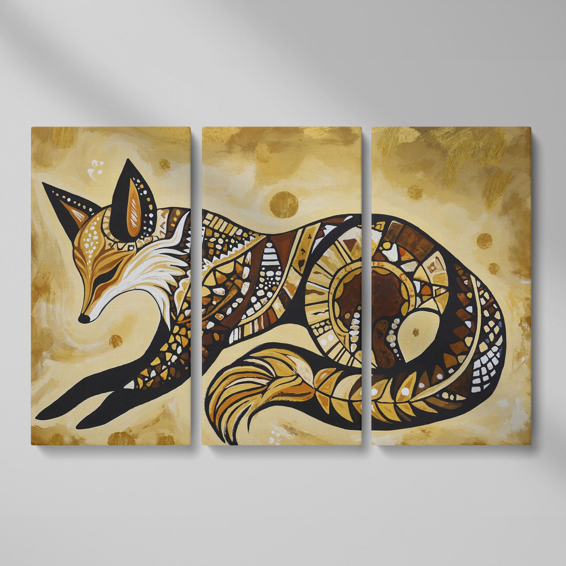 Red Fox Portrait Canvas Wall Art, Wildlife Close-Up as 3-panel split version