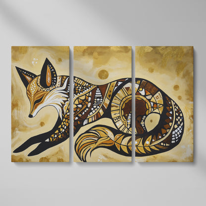 Red Fox Portrait Canvas Wall Art, Wildlife Close-Up as 3-panel split version