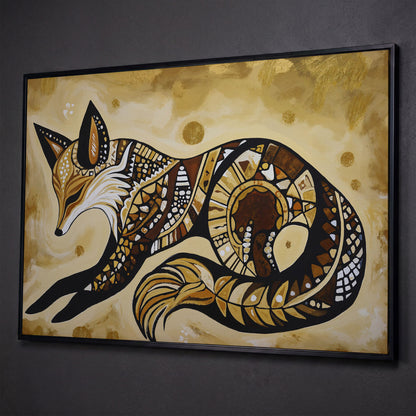 Red Fox Portrait Canvas Wall Art, Wildlife Close-Up shown in black floating frame