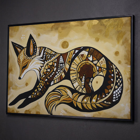 Red Fox Portrait Canvas Wall Art, Wildlife Close-Up shown in black floating frame