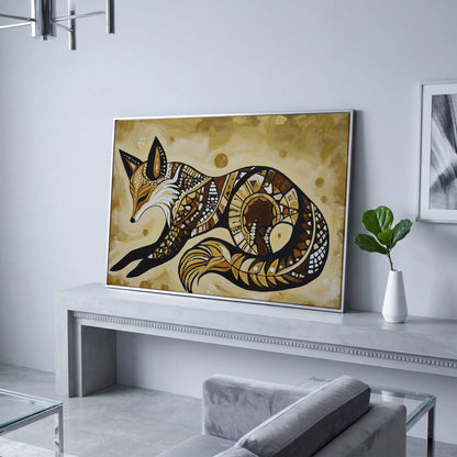 Red Fox Portrait Canvas Wall Art, Wildlife Close-Up in silver floating frame