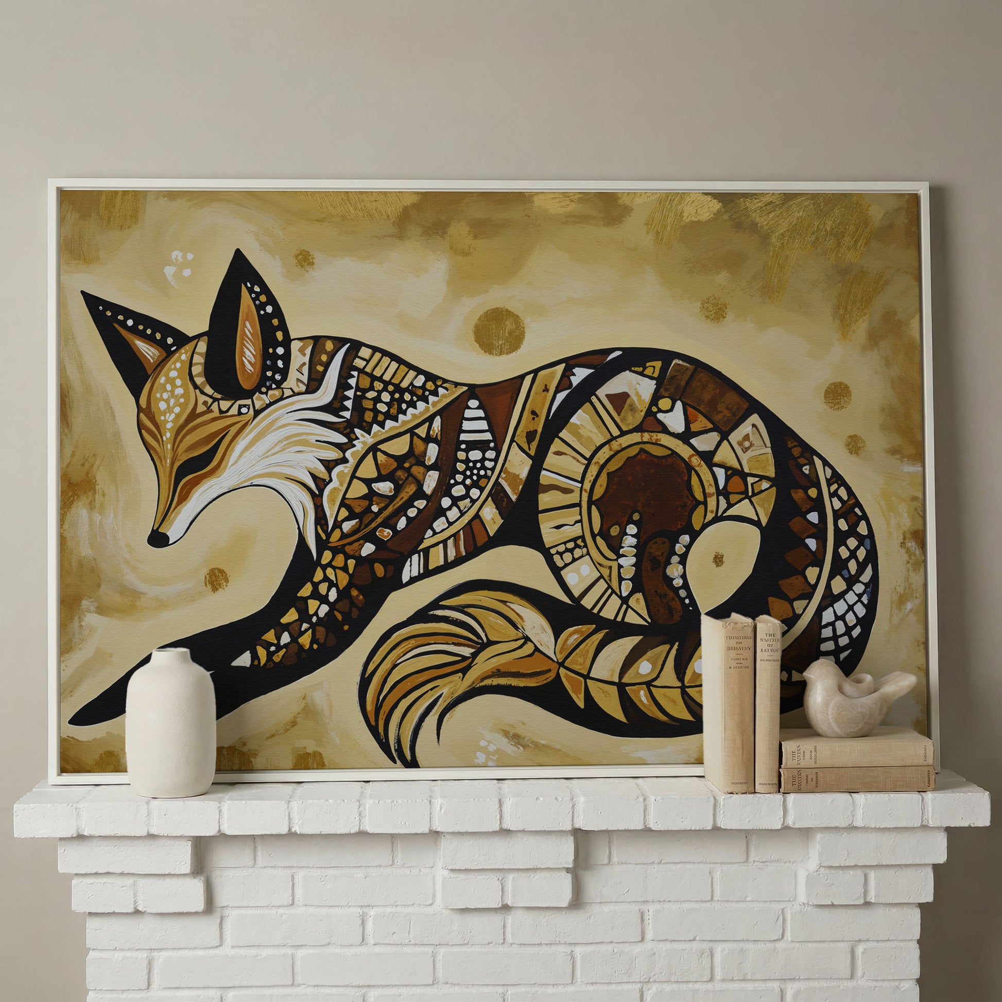 Red Fox Portrait Canvas Wall Art, Wildlife Close-Up in white floating frame