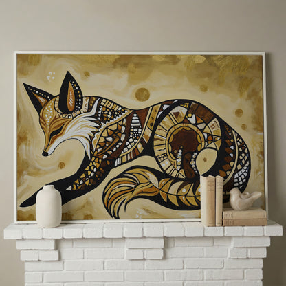 Red Fox Portrait Canvas Wall Art, Wildlife Close-Up in white floating frame
