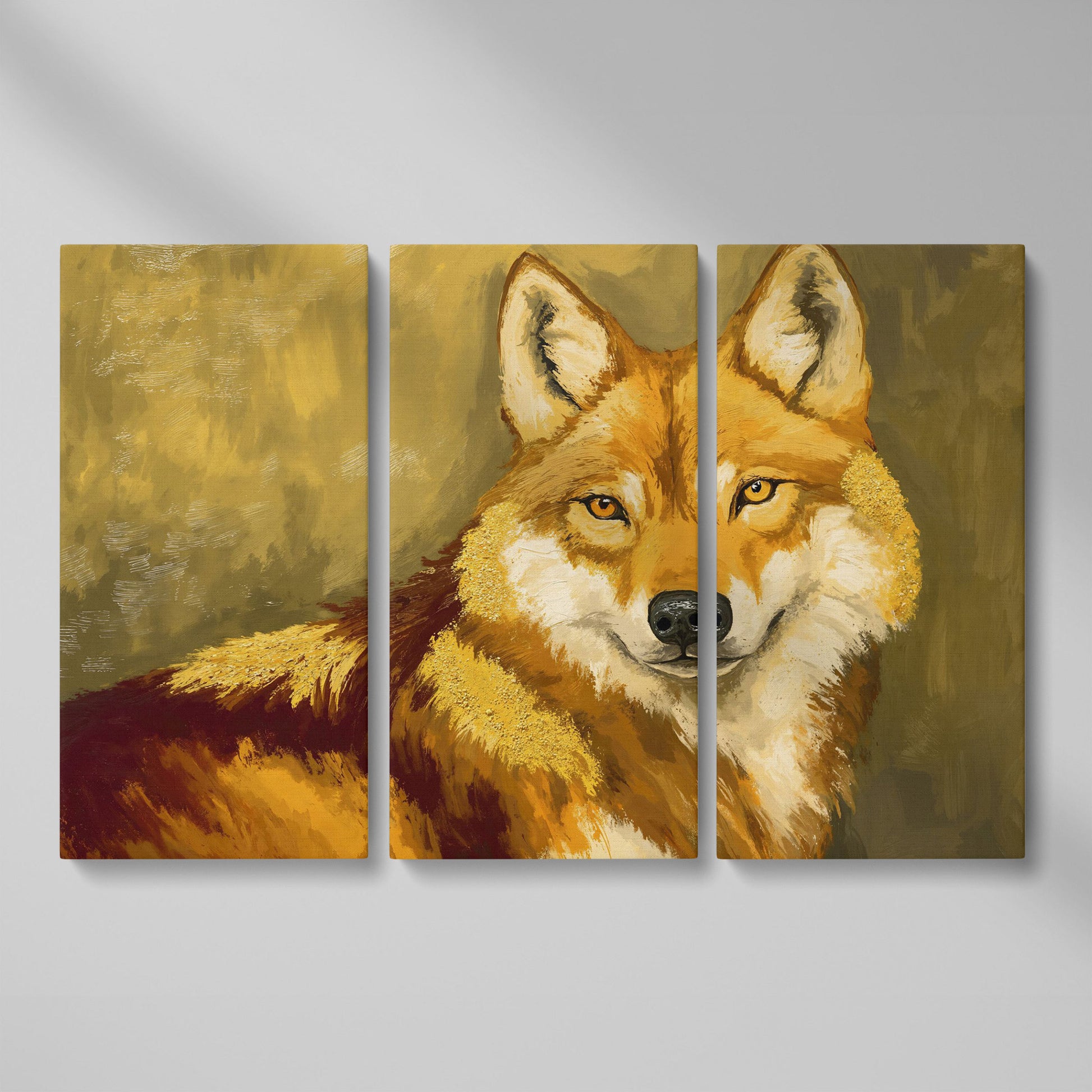 Close-Up Fox Portrait Canvas Wall Art as 3-panel split version