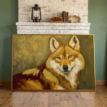 Close-Up Fox Portrait Canvas Wall Art in antique gold floating frame