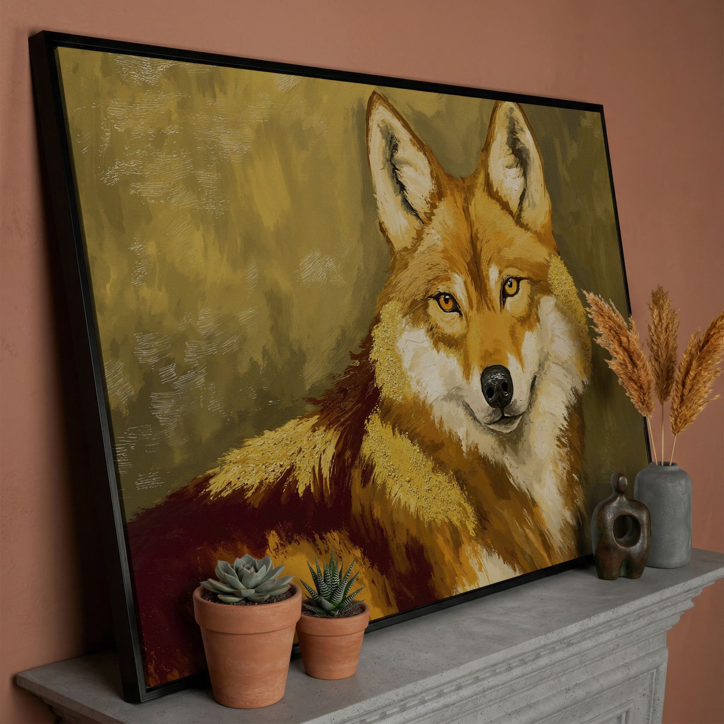 Close-Up Fox Portrait Canvas Wall Art in black floating frame
