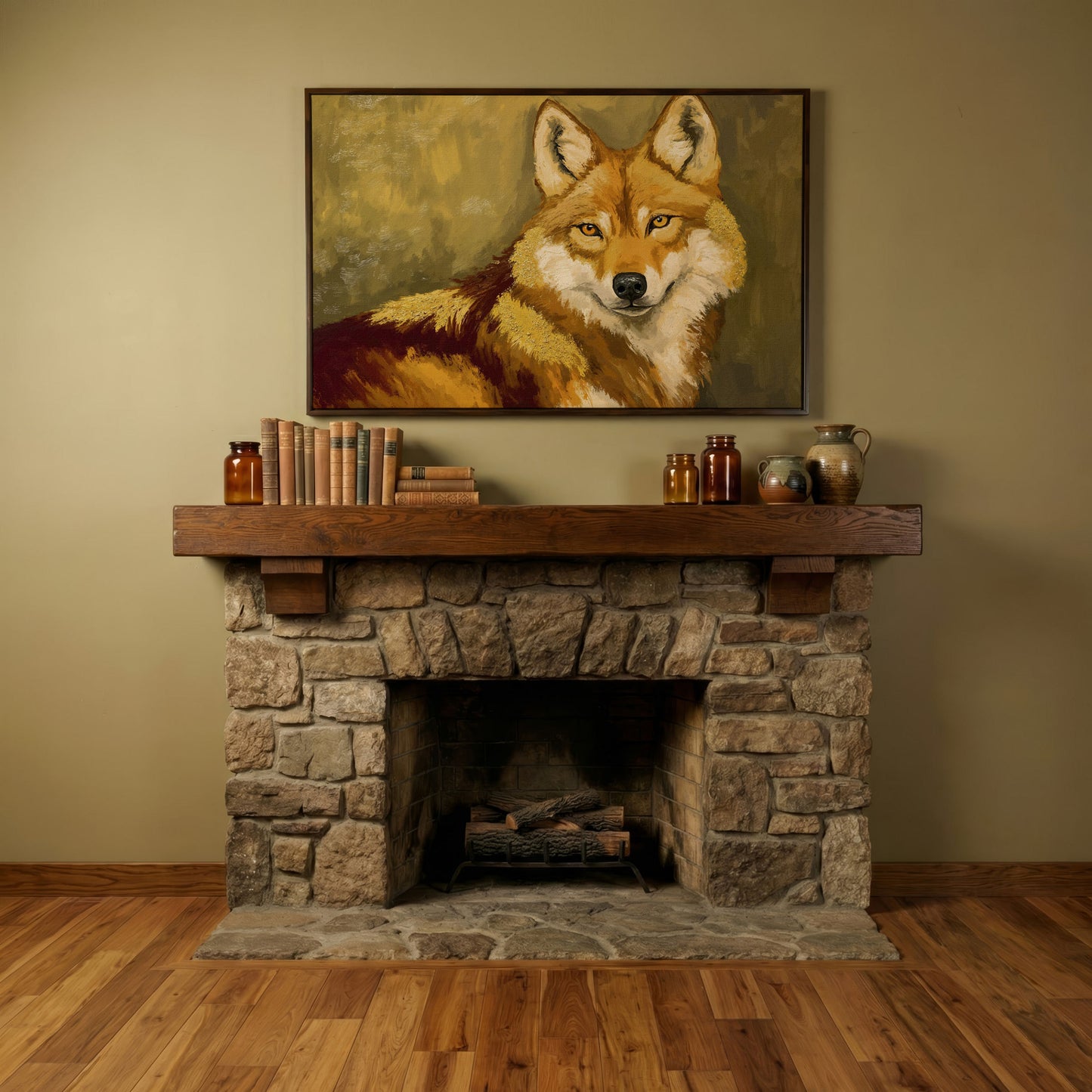Close-Up Fox Portrait Canvas Wall Art in dark walnut floating frame
