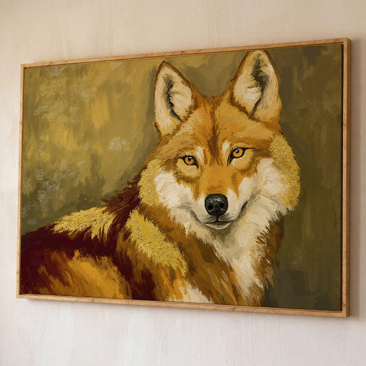 Close-Up Fox Portrait Canvas Wall Art shown in white oak floating frame